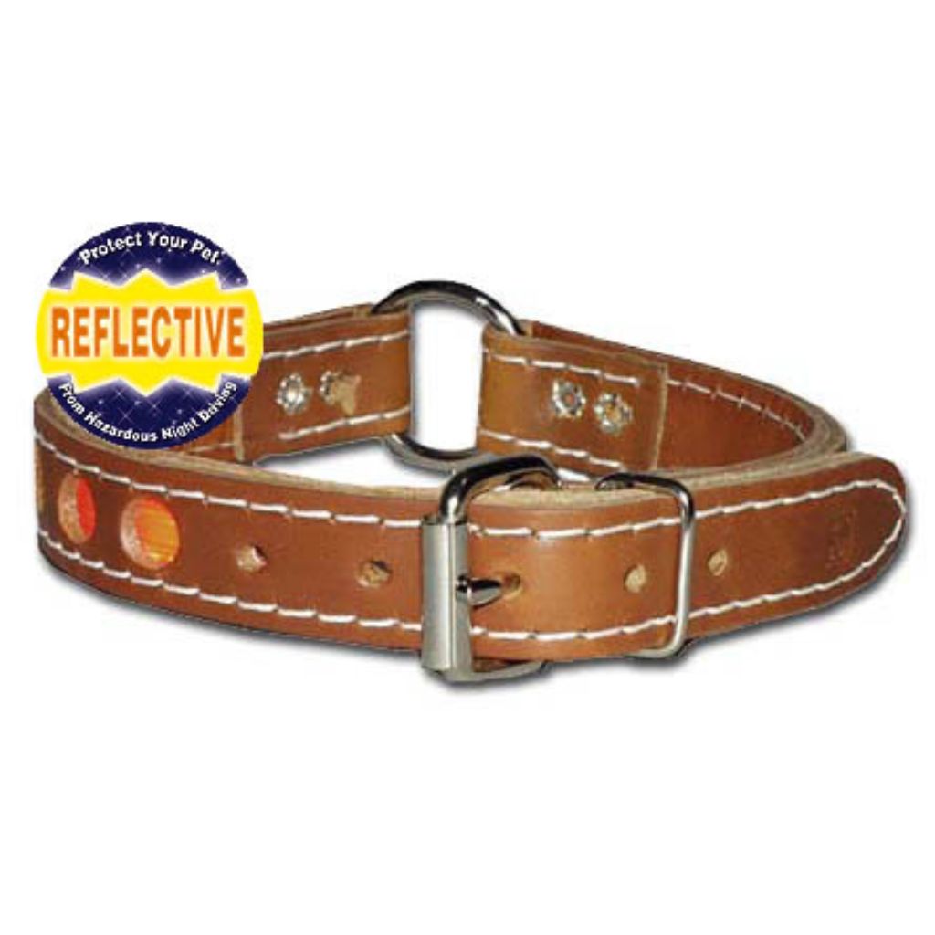 Leather Brothers - Collar Leather With Reflective Dot Inlay And Center Ring