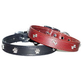Leather Brothers - Collar Leather W/ Paw Conchos 1" Burgandy