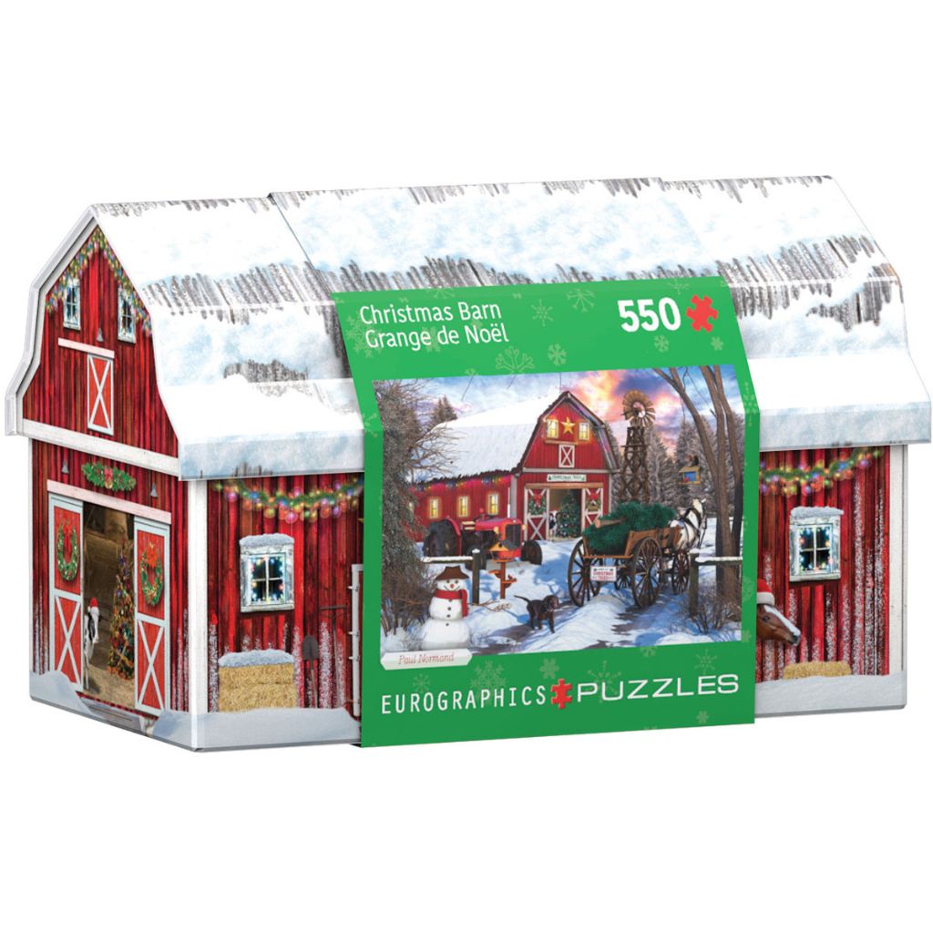 Puzzle Christmas Barn Tin