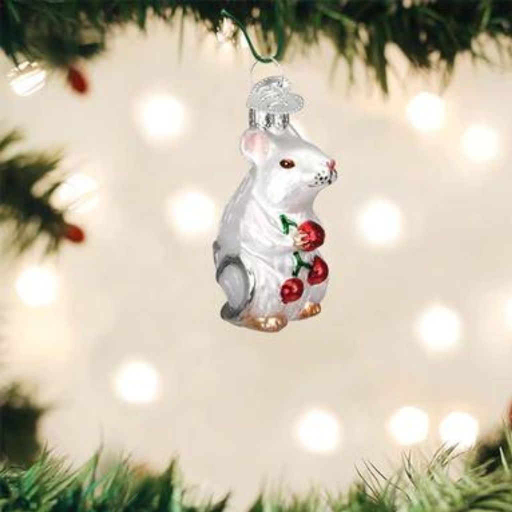 Old World Christmas - Ornament Glass Mouse White