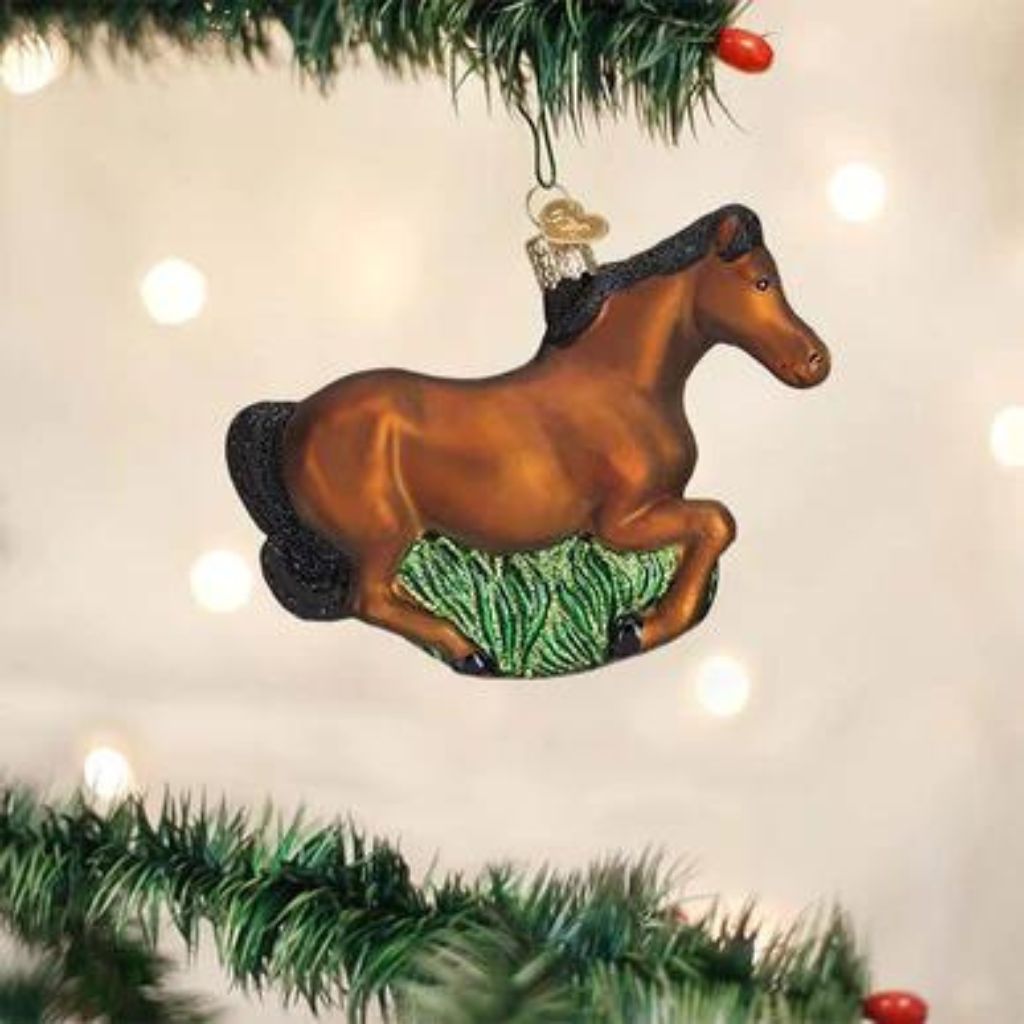 Old World Christmas -  Ornament Glass Mustang Horse (brown)