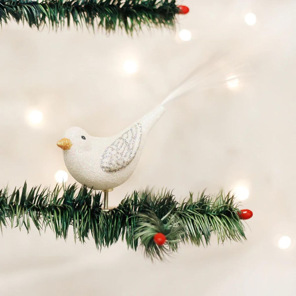Old World Christmas - Ornament Glass Sparkling Snow Bird with Clip