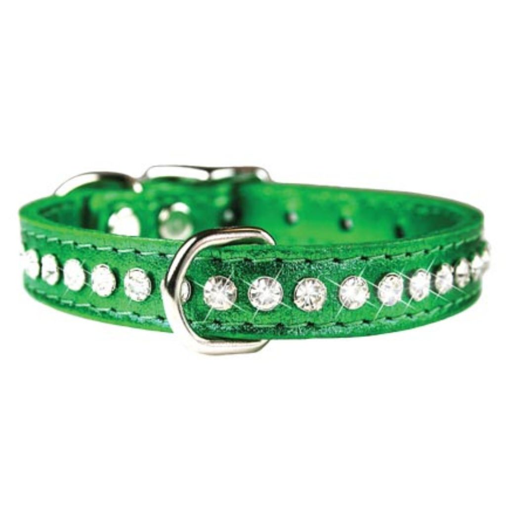 Leather Brothers - Collar Leather With Rhinestones Emerald