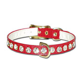 Leather Brothers - Collar Vinyl W/ Rhinestones & Center Dee Ring Red
