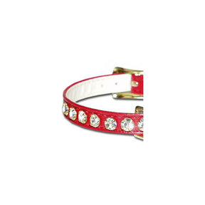 Leather Brothers - Collar Vinyl W/ Rhinestones 2 Rows & Center Swivel Ring Red