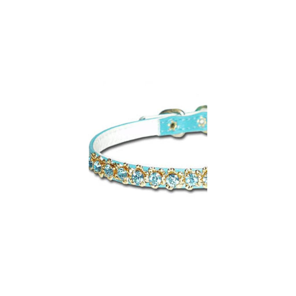 Leather Brothers - Collar Vinyl W/ Rhinestones 2 Rows & Center Swivel Ring Turquoise