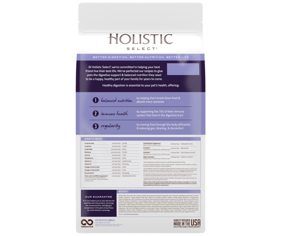 Holistic Select - All Breeds, Adult Dog Chicken Meal & Brown Rice Recipe Dry Dog Food-Southern Agriculture