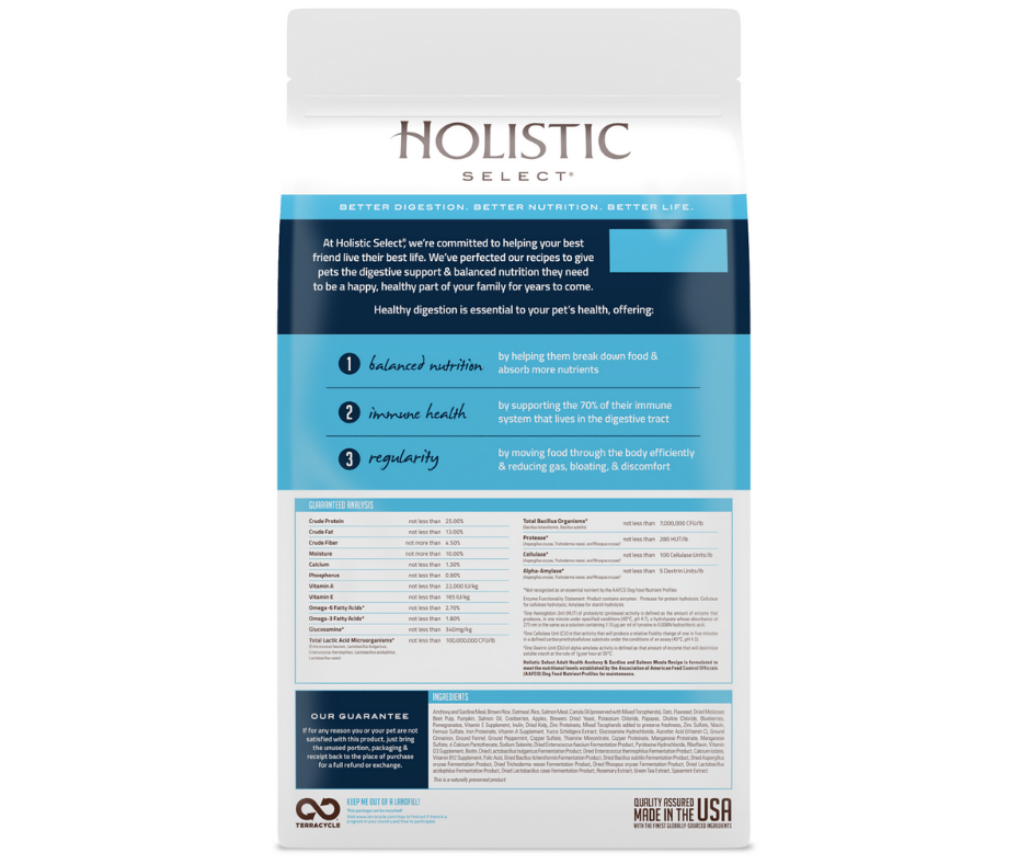 Holistic Select - All Breeds, Adult Dog Anchovy & Sardine And Salmon Meal Recipe Dry Dog Food-Southern Agriculture
