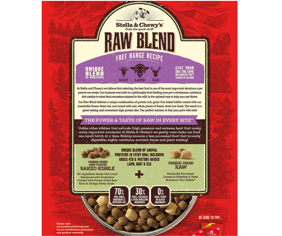 Stella & Chewy's Raw Blend - All Breeds, Adult Dog Free Range, Lamb, Goat, and Elk Kibble Recipe Dry Dog Food-Southern Agriculture