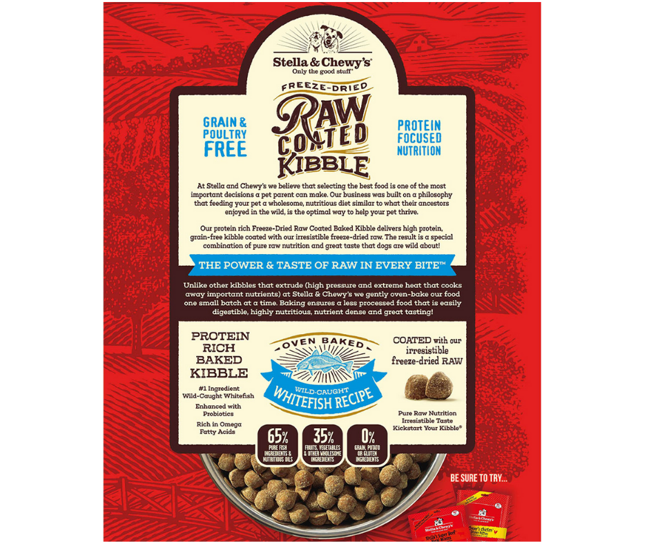 Stella & Chewy's Raw Coated Kibble - All Breeds, Adult Dog Wild-Caught Whitefish Raw Recipe Dry Dog Food-Southern Agriculture