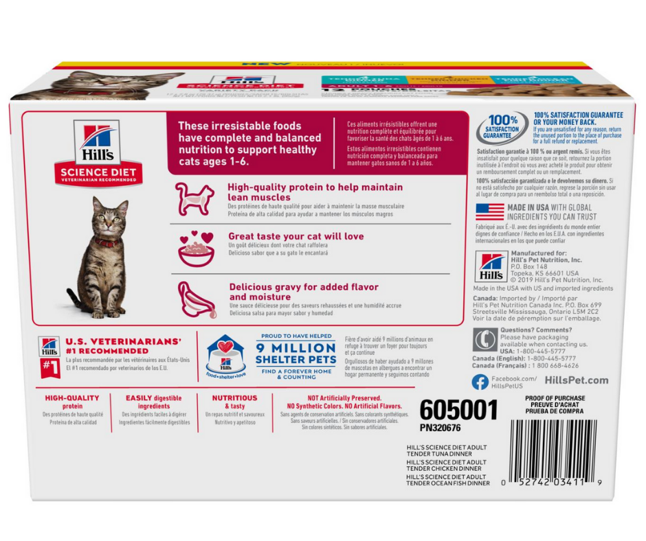 Hill's Science Diet - All Breeds, Adult Cat Tender Dinner Pouch Variety Pack Canned Cat Food-Southern Agriculture