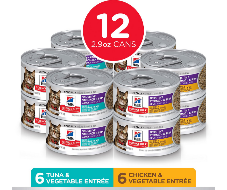 Hill's Science Diet - Adult Cat Sensitive Stomach & Skin - Tuna & Vegetable, Chicken & Vegetable Variety Pack Canned Cat Food-Southern Agriculture