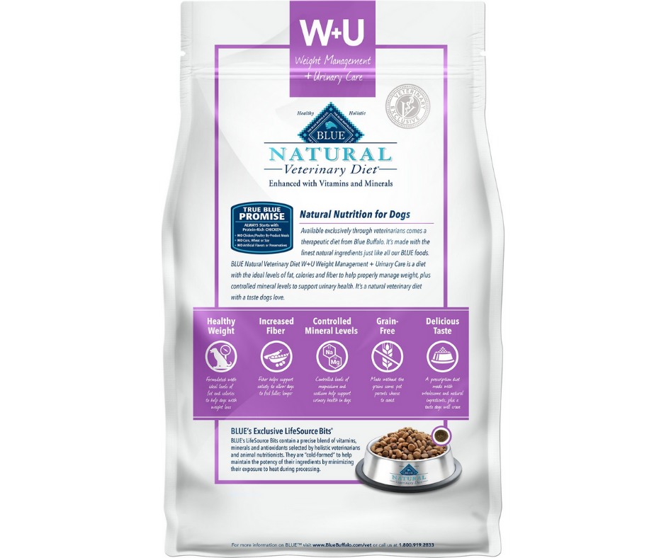 Blue Buffalo, BLUE Natural Veterinary Diet - W+U, Weight Management + Urinary Care Grain-Free Chicken Formula Dry Dog Food-Southern Agriculture