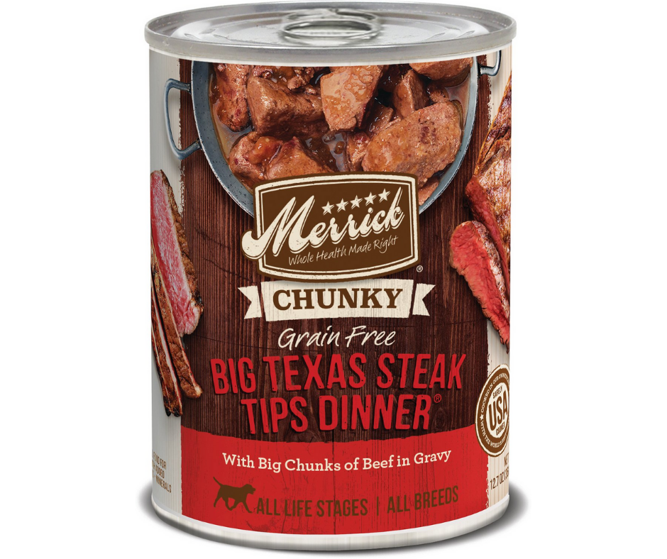 Merrick, Chunky Grain Free - All Dog Breeds, All Life Stages Big Texas Steak Tips Dinner Canned Dog Food-Southern Agriculture