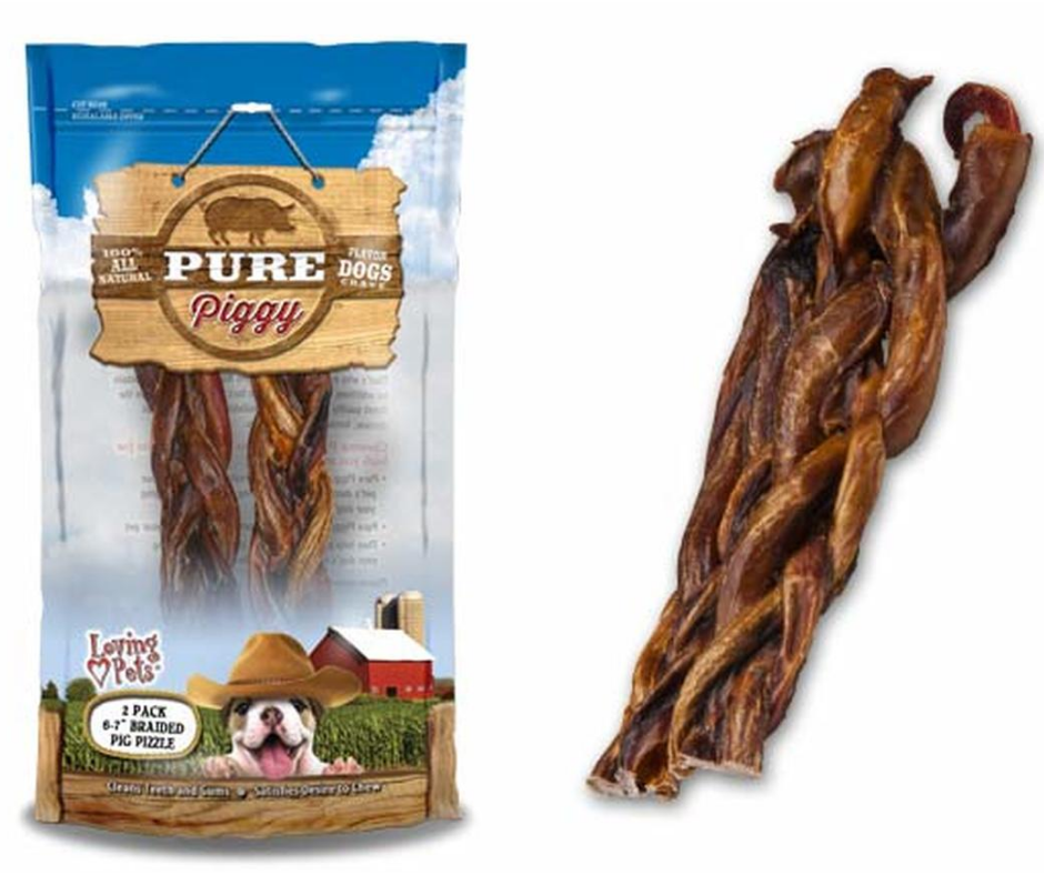 Loving Pets - Pure Piggy Braided Pig Pizzle. Dog Treats.-Southern Agriculture