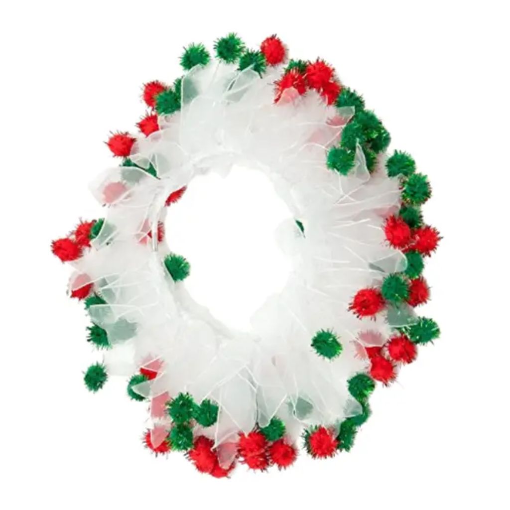 Christmas Pom Pom Wreath Dog Collar