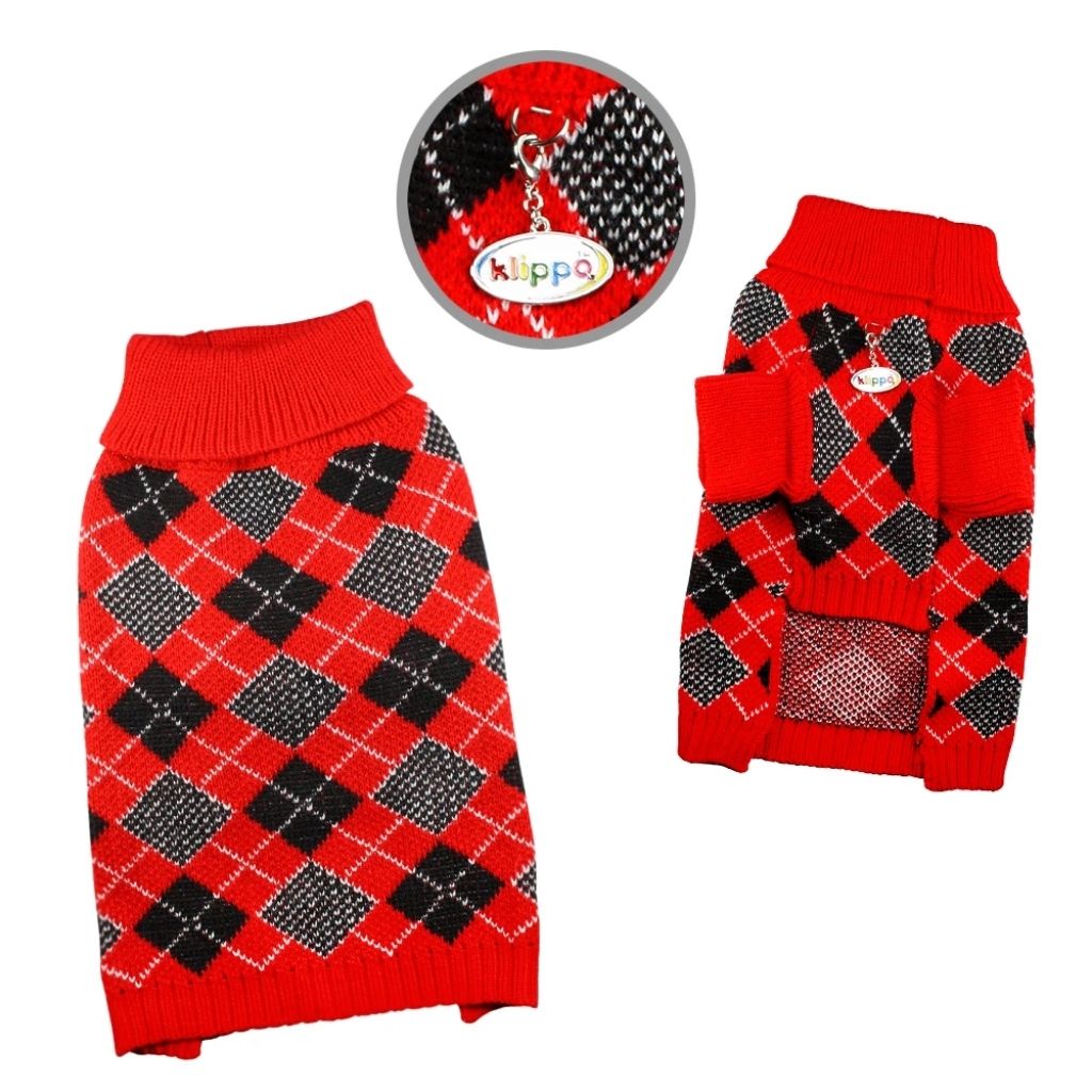 Klippo - Argyle Turtleneck Sweater in Red/Black/White for Dogs-Southern Agriculture