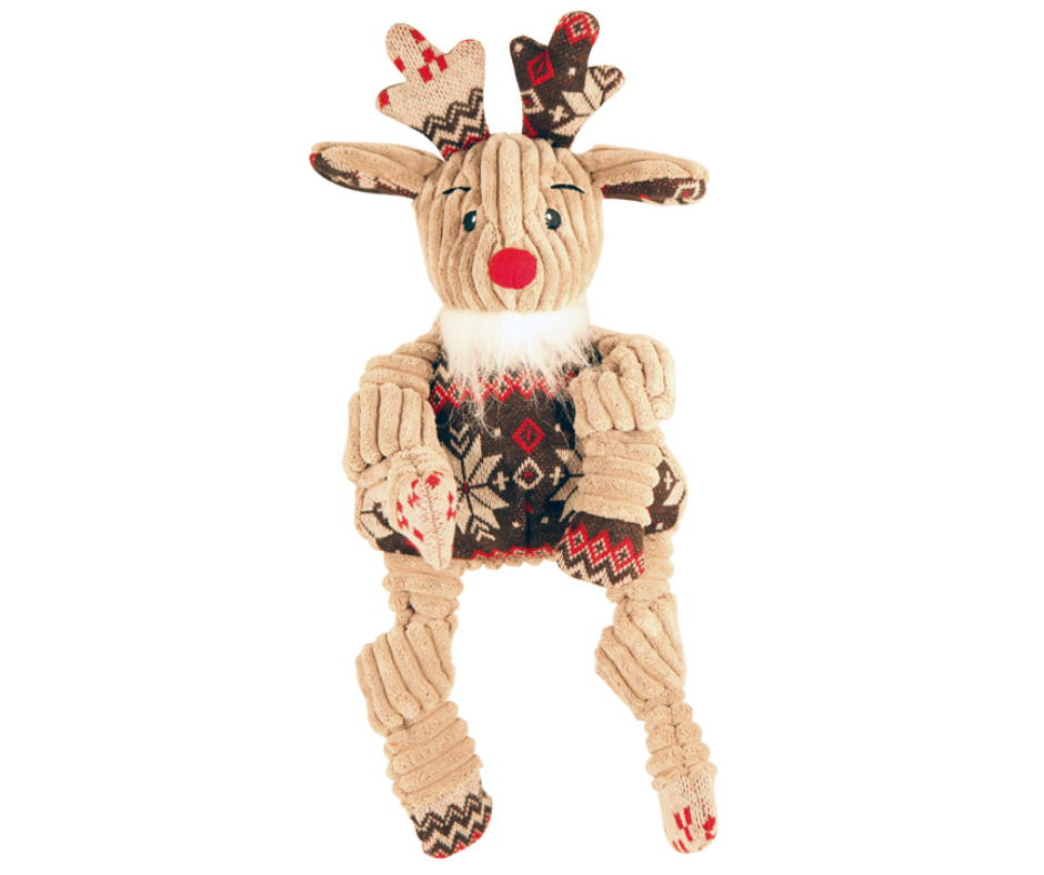 Huggle Hounds - Rudy Reindeer Knottie. Holiday Sweater Brown. Dog Toy.-Southern Agriculture