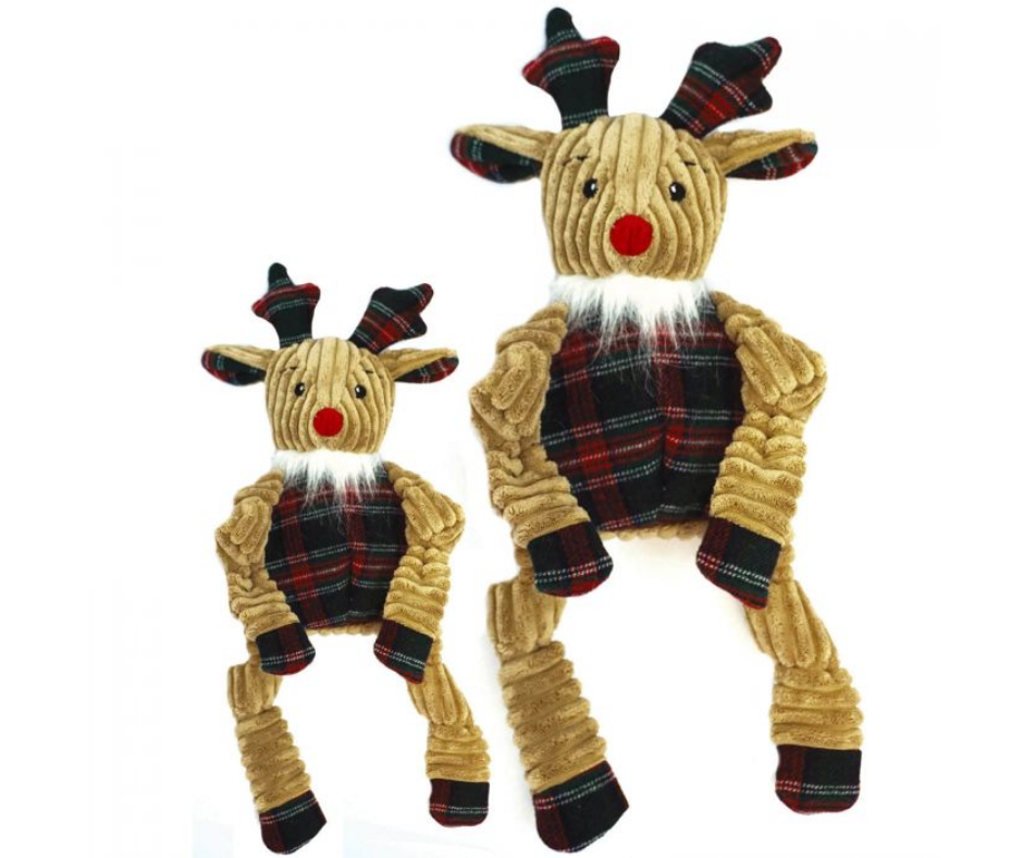 Huggle Hounds - Rudy the Reindeer. Holiday Sweater Plaid. Dog Toys.-Southern Agriculture