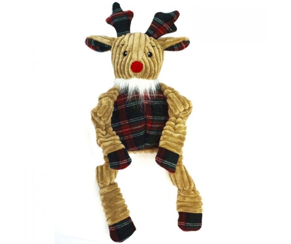 Huggle Hounds - Rudy the Reindeer. Holiday Sweater Plaid. Dog Toys.-Southern Agriculture