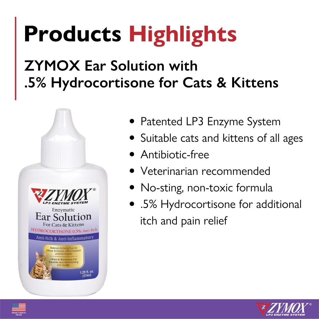 Pet Kings -  Zymox Enzymatic Ear Solutions for Cats with 0.5% Hydrocortisone