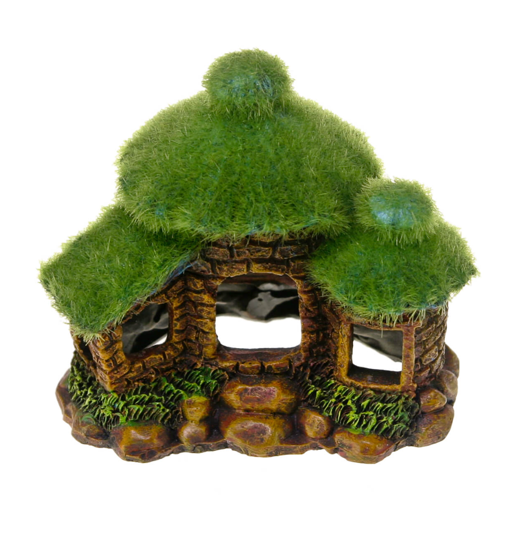 Hut With Fiber Moss Fish Tank Ornament
