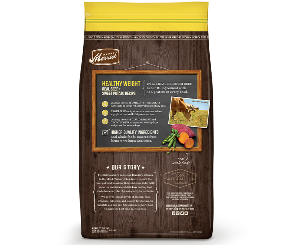 Merrick low calorie dog food best sale