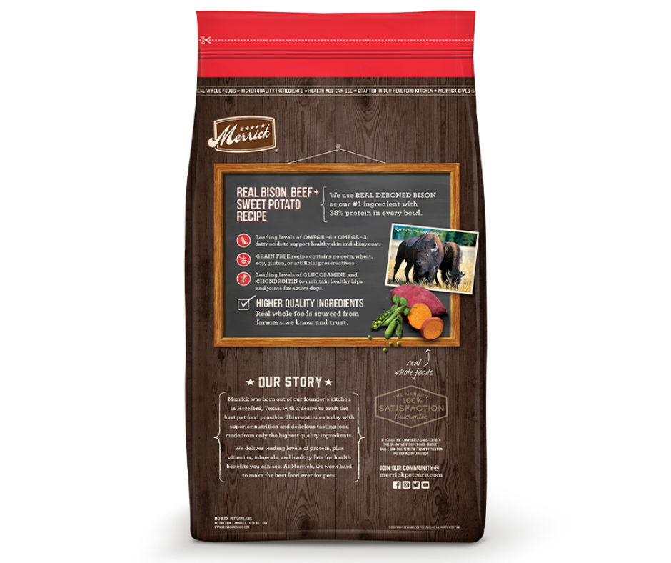 Merrick Grain Free - All Breeds, Adult Dog Real Bison, Beef, and Sweet Potato Recipe Dry Dog Food-Southern Agriculture