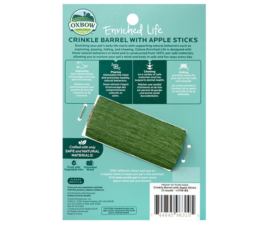 Oxbow Enriched Life - Crinkle Barrel with Apple Sticks Chew for Small Animals-Southern Agriculture