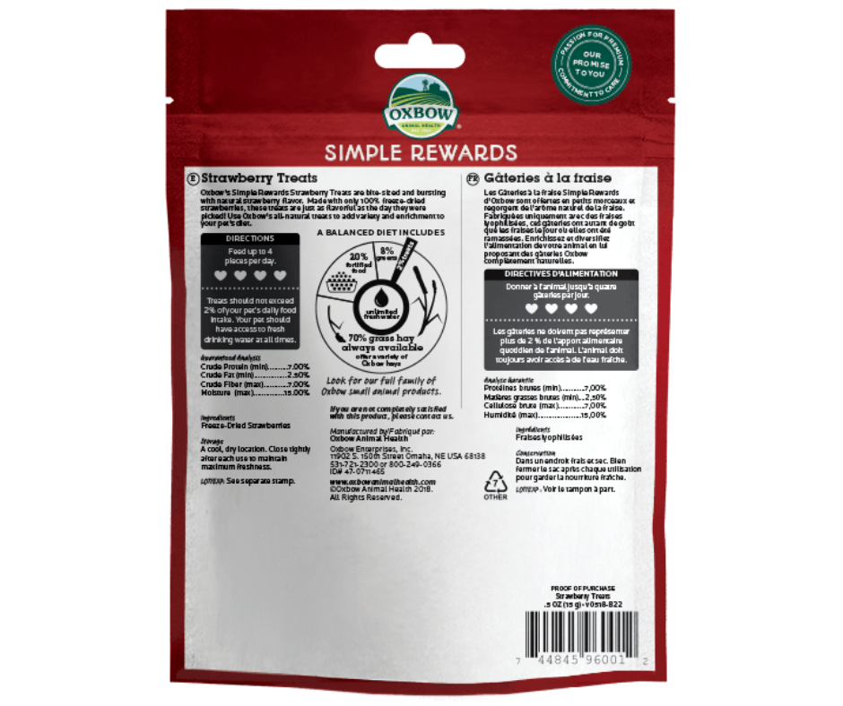 Oxbow Simple Rewards Treat Strawberry For Small Animlas 0.5 oz.-Southern Agriculture