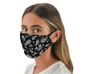 Snoozies Fashion Face Coverings (Mask) Black Bandana Print with Filter-Southern Agriculture