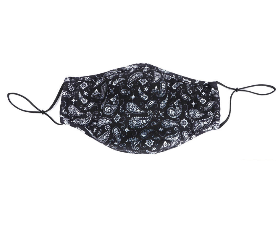 Snoozies Fashion Face Coverings (Mask) Black Bandana Print with Filter