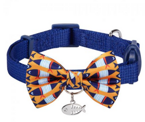 Blueberry Timeless Cat Collar Blue with Fish Print Bowtie-Southern Agriculture