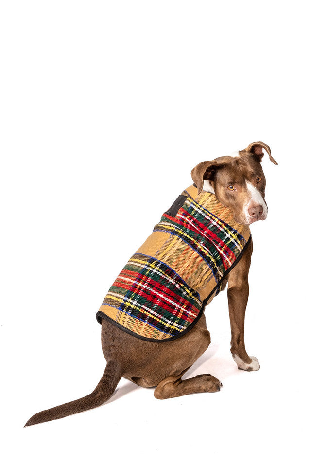 Dog Blanket Coat Tan Tartan