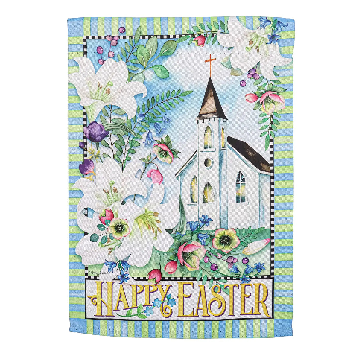 Evergreen - Flag Easter Church w/Flowers