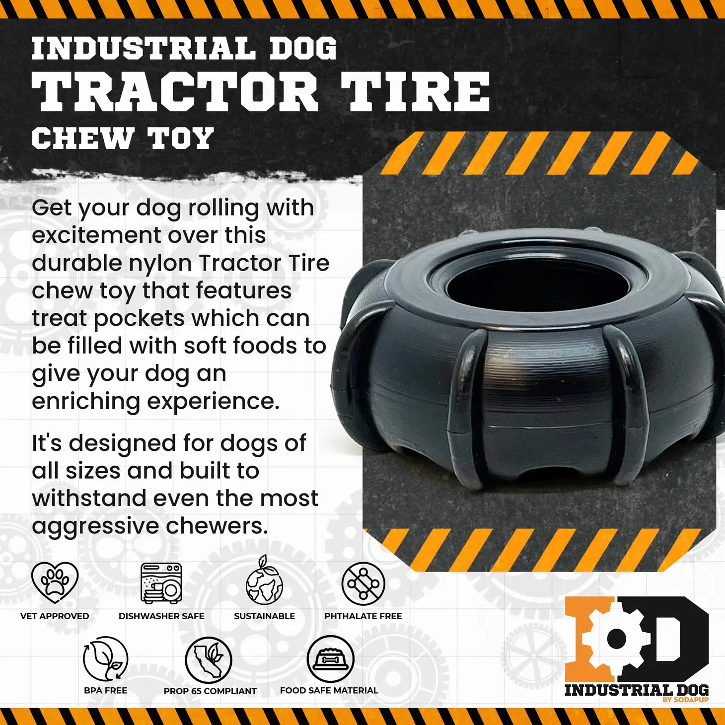 SodaPup - ID Tractor Tire Ultra  Durable Nylon Chew & Enrichment Toy