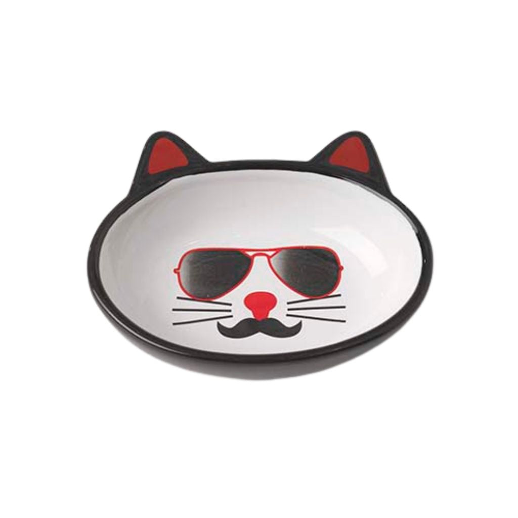 Cat Bowl Mon Ami Oval Cat Face With Sunglasses