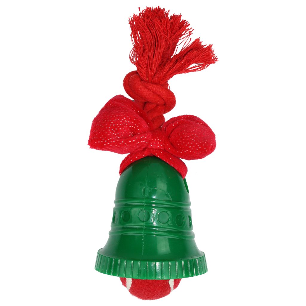Multipet - Holiday Bell w/Rope,Bow & Tennis Ball Dog Toy