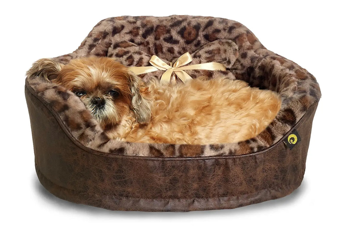 Precious Tails - Leopard Princess Pet Bed with Bone Pillow
