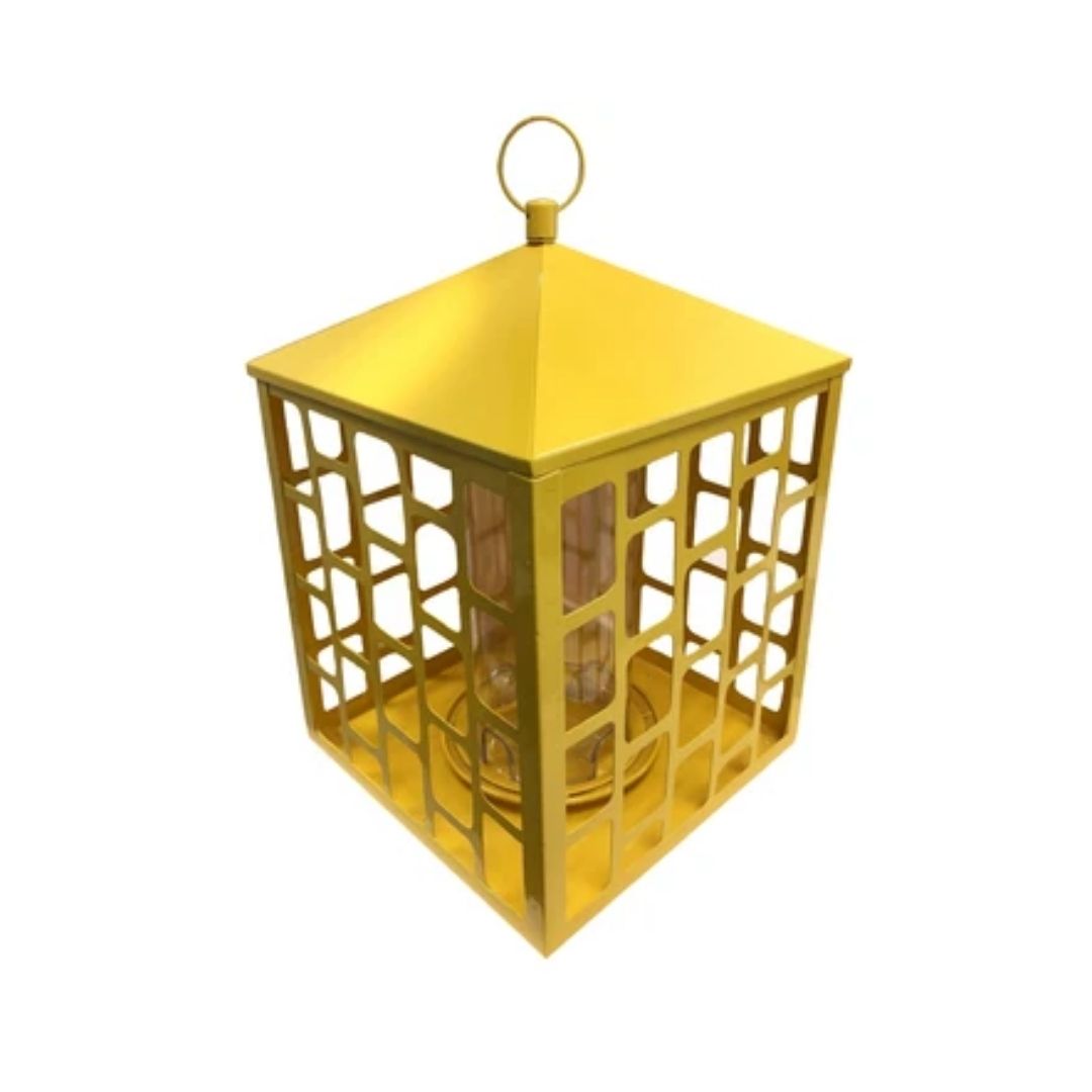 Square Yellow Lantern-Style Squirrel-Resistant Bird Feeder-Southern Agriculture