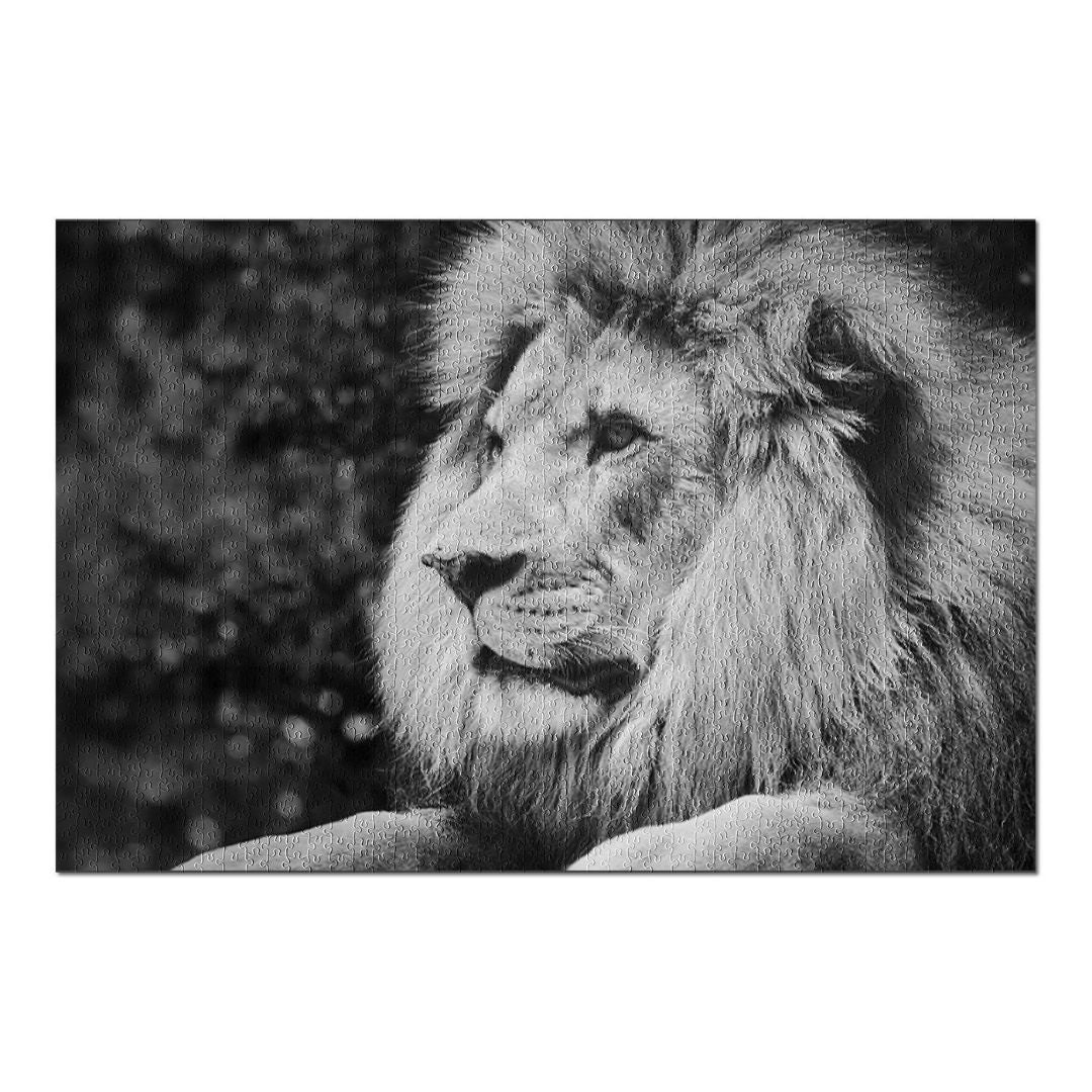 Lantern Press - Male Lion in Profile Black and White. Puzzle.-Southern Agriculture
