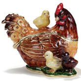 Kubla Crafts - Bejeweled Enamel Hen and Chick Box Jewelry & Necklaces-Southern Agriculture