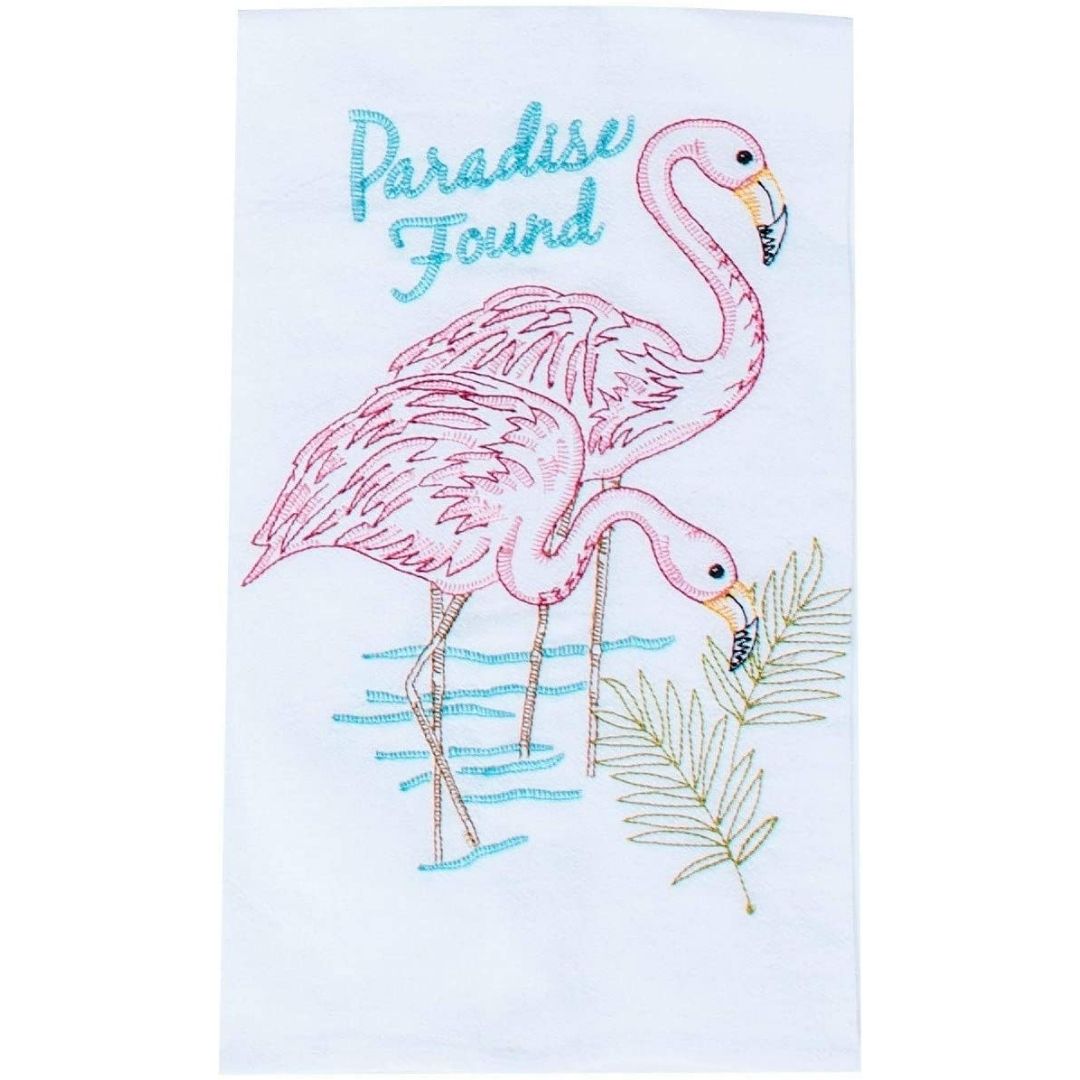 Kay Dee Designs - Pink Flamingo Paradise Found Embroidered Flour Sack Towel-Southern Agriculture