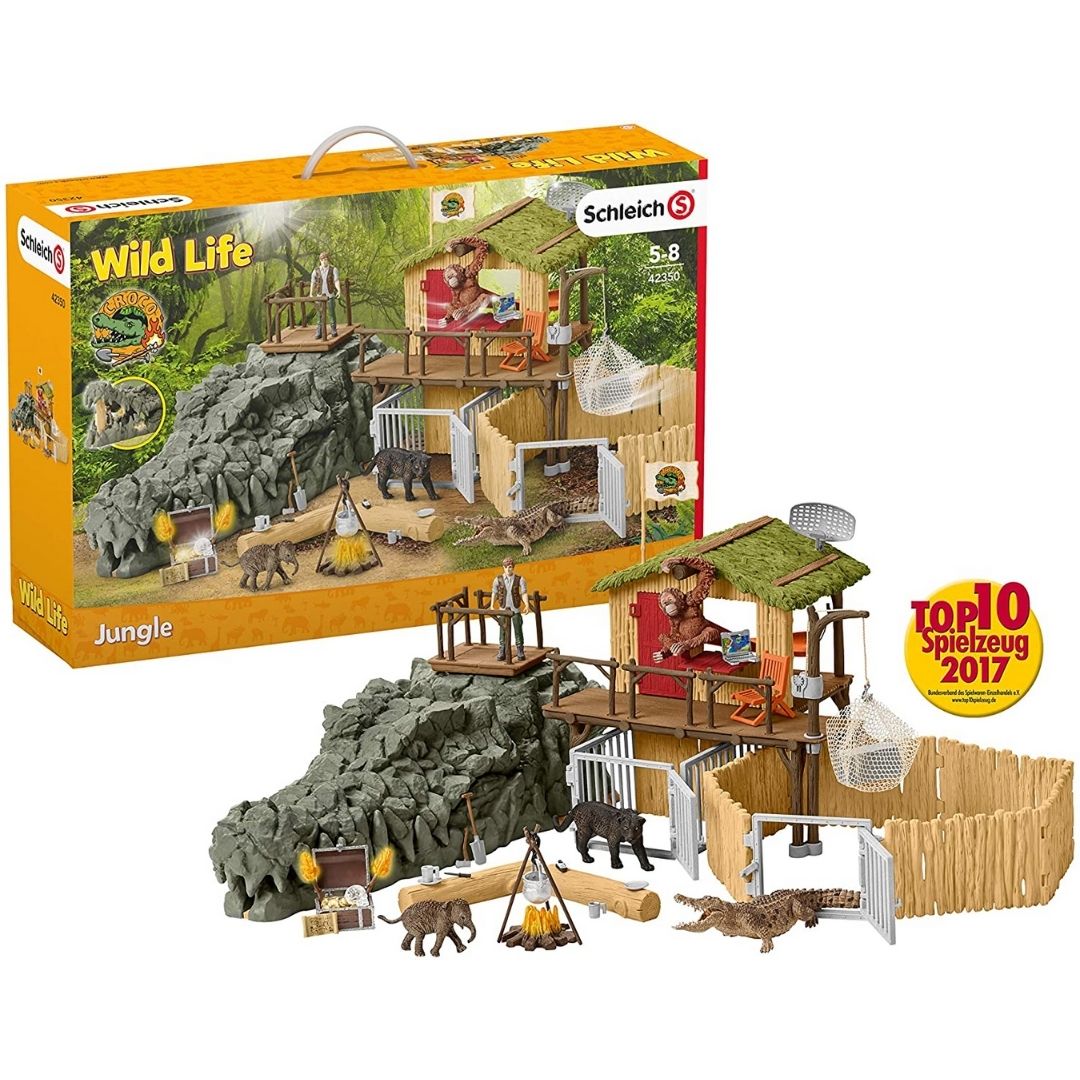 Schleich - Crocodile Jungle Research Station with Jungle Animals Toys-Southern Agriculture