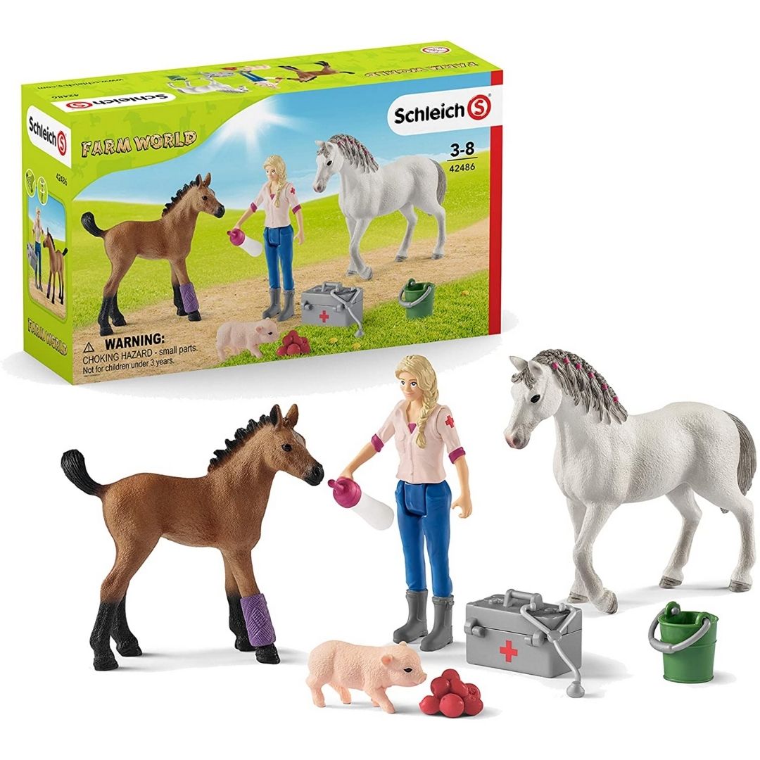 Schleich - Vet Visiting Mare and Foal Toys-Southern Agriculture
