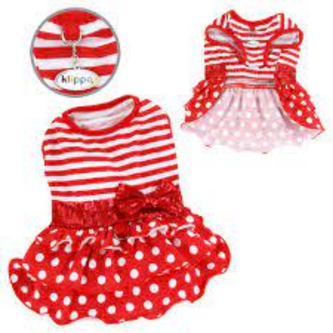 Klippo Pet Sparkling Bow Ruffle Layered Dog Dress Red