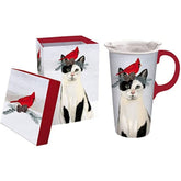Evergreen Christmas Cat Ceramic Travel Mug with Box