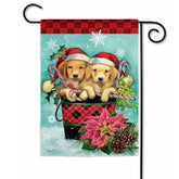 Evergreen Christmas Puppy Bucket Garden Flag