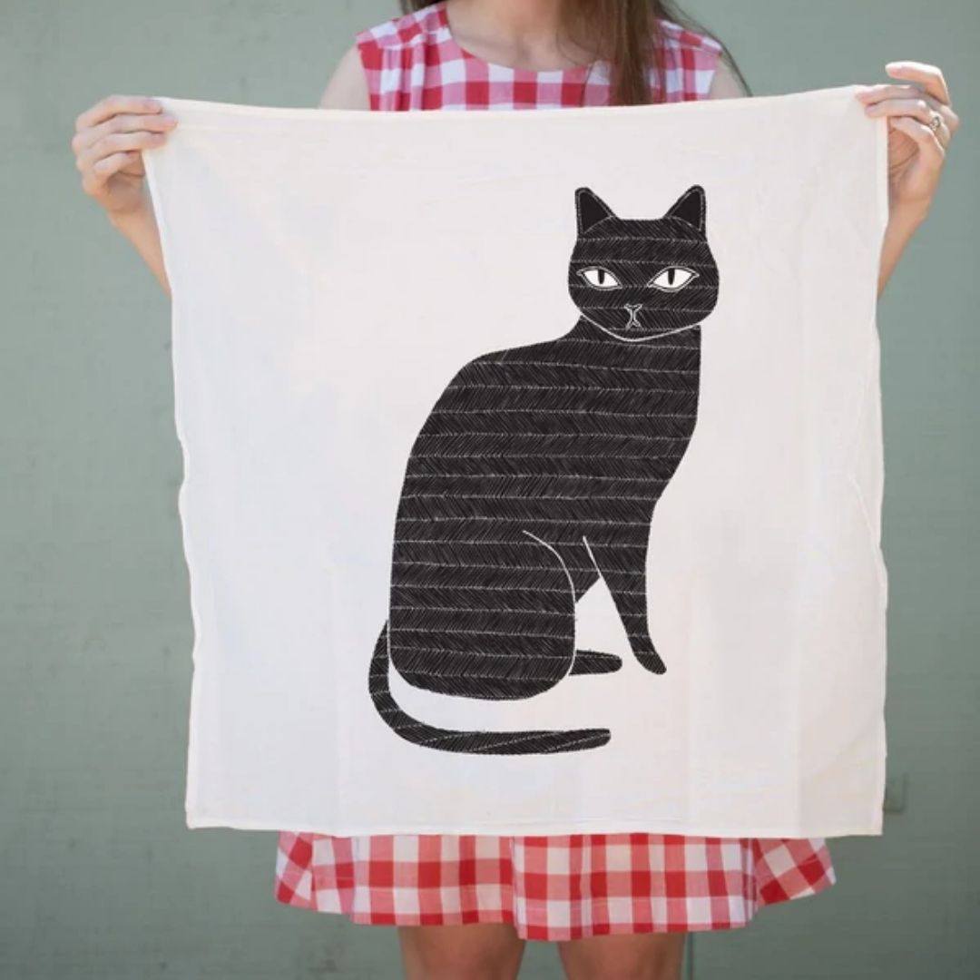 Gingiber Black Cat Tea Towel