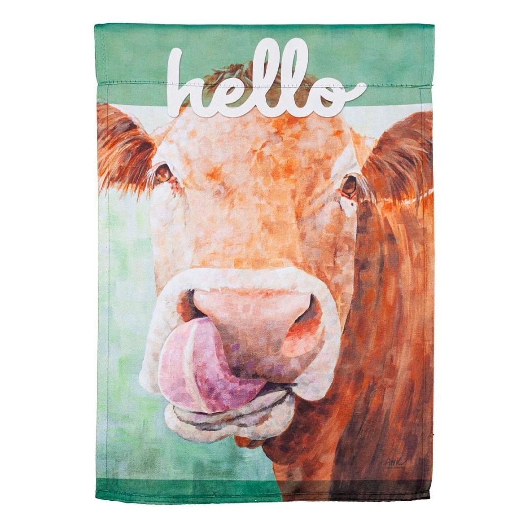 Evergreen 'Hello' On The Nose Cow Flag